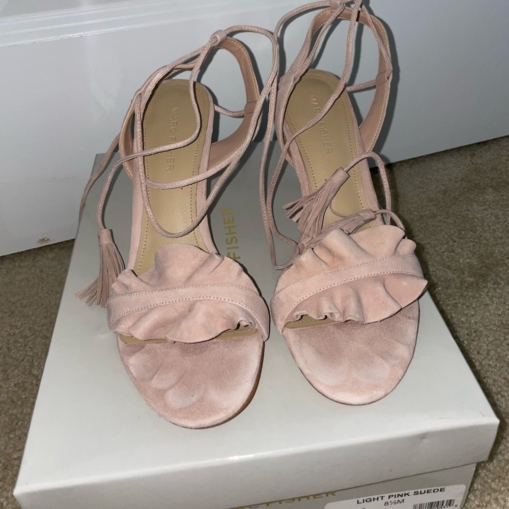Marc Fisher Bamba Upper Suede Ruffle Accent Lace Up Sandal - Size 8.5